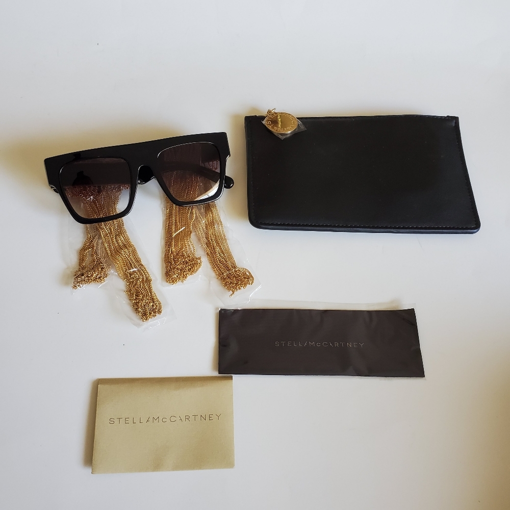 Stella McCartney Rectangular Sunglasses with Hanging Chain Detail $745 - Picture 14 of 15
